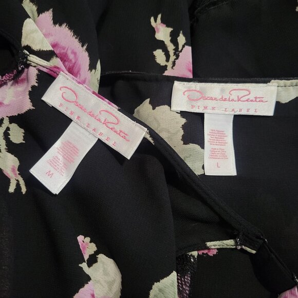 VTG Oscar de la Renta Pink Label M/L Black Pink Roses Floral Robe Nightgown Set - Picture 13 of 13